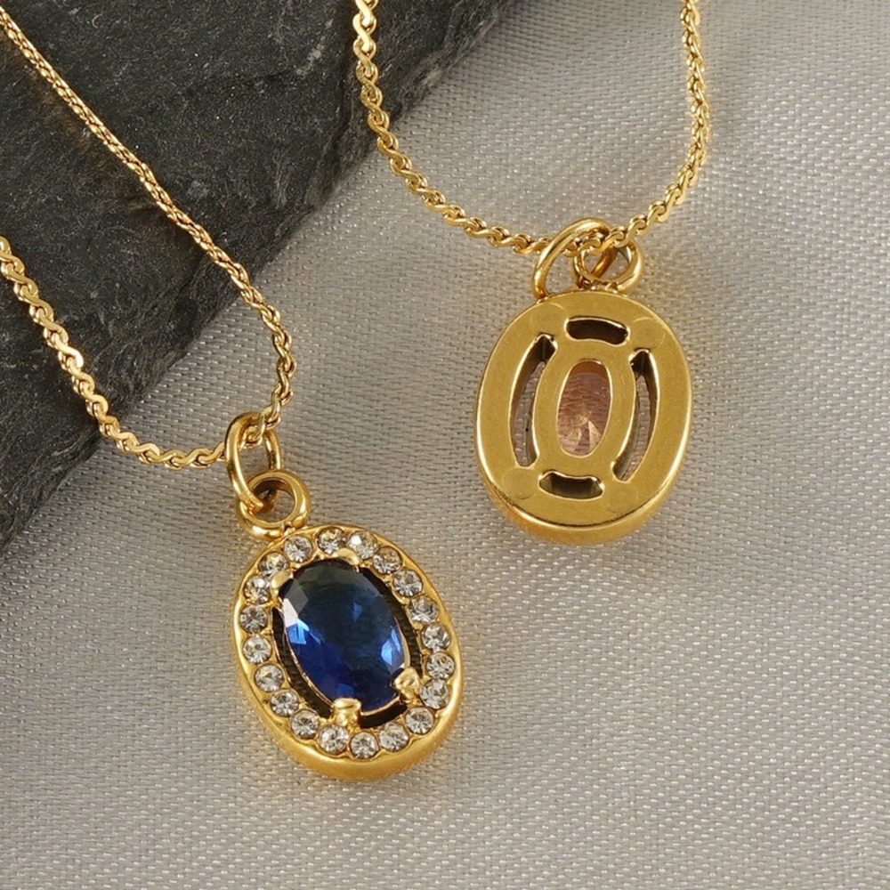 Unbranded Pendant Necklace Womens 45cm Gold Blue Zircon Stainless Steel Oval